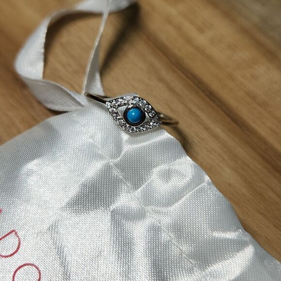 🔸️NWT Adornia White Rhodium Plated Evil Eye CZ Turquoise Ring Size 8